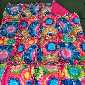 Vibrant Tie-Dye Rag Quilt Blanket - Bright Multicolor